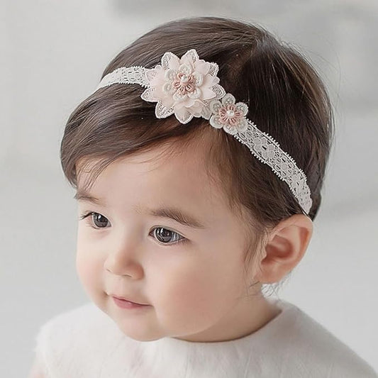 Baby Girls Lace Bow Headband Cute Chiffon Bow-Knot Toddler Hairband Elastic Soft Lace Infants Birthday Party Hair Accessories (Pink-4, One size)