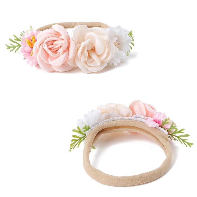 OOSAKU Baby Girl Flower Headbands Set Elastic Floral Headbands 6pcs Soft Nylon Hair Band for Newborn Toddler Hair Accessories