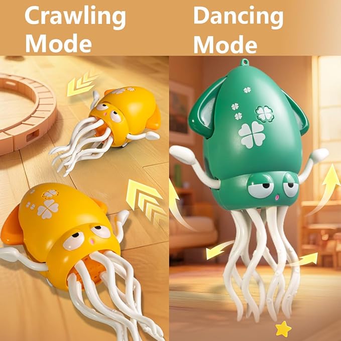 Electric Dancing Crawling Octopus Baby Toy,Squid Tummy Time Toy for Kids Baby,Automatic Evasion,with LED Lights & Music,Birthday Gift.