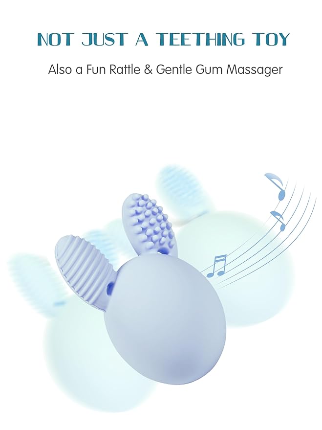 Teether Baby Teething Toy Rabbit Egg Rattle Toy Teething Pain Relief for Babies Boys Girls - Blue