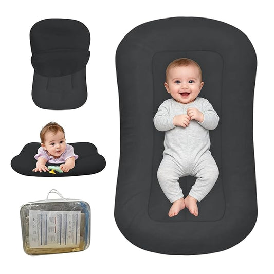 Baby Lounger for Newborn, Bionic Design Baby Lounger, Soft Organic Cotton Breathable Lounger for Infants 0-18 Months (Dark Grey)