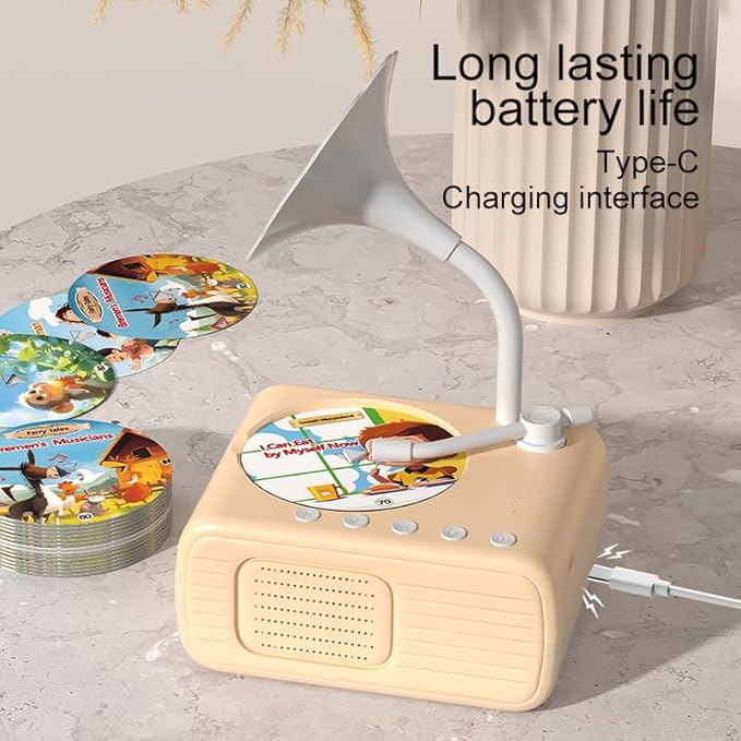 2026 New Kids Phonograph with 99 Cards – Toddler Record Player, Kids Storytelling Machine, Music Player for 3+ Years Old, Educational Phonograph for Boys and Girls (Beige)
