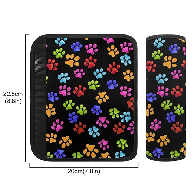 ENLACHIC Kids Car Seat Belt Cover, Cute Cartoon Animal Print Baby Car Seat Strap Pads Infant Car Seat Protector Car Accessories Universal All Cars,Colorful Dog Paw