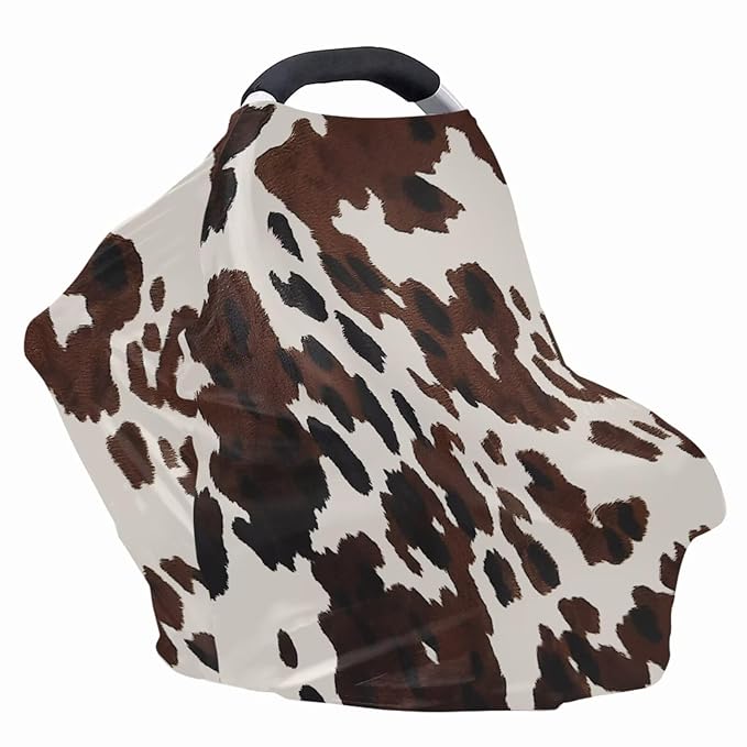 Baby Girls Nursing Cover Breastfeeding Scarf Soft Brown Cow Print Car Seat Canopy Easy to Install Modern Home Decor