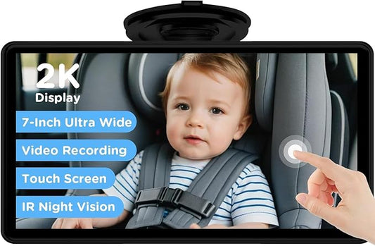 7" Touchscreen Baby Car Mirror, Baby Car Camera HD 1440P, View Infant in Rear Facing Seat with 150°Wide Angle, Night Vision, Easy Setup, Fits Most Cars (Dark Black)
