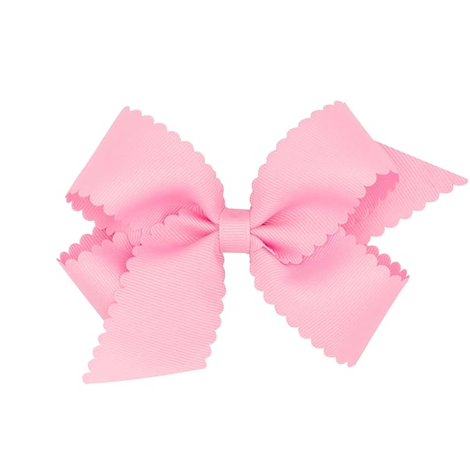 Wee Ones Girls' Classic Grosgrain Hair Bow with Scalloped Edges, No-Slip Hair Clip, Handmade, Pearl Pink, Medium