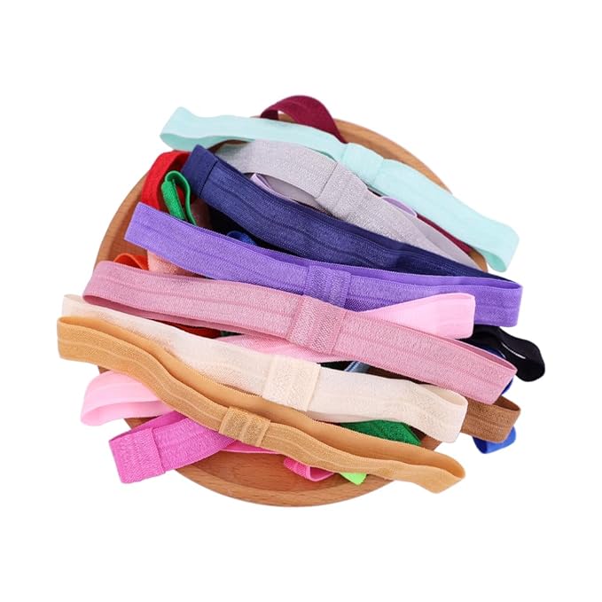 Jomila Pack of 24 Interchangeable Nylon Headbands for Newborn Toddler Baby Girls High Stretchy Add-A-Bow Elastic Head Bands (FOE 24 colors)