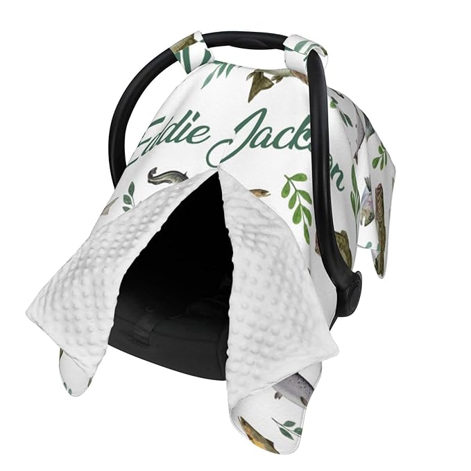 Personalized Baby Boy Car Seat Canopy for Babies, Custom Name Baby Car Seats Cover for Boys, Fishes Opening Minky Nursing Breastfeeding Covers for Infant, Carseat Canopies for Newborn