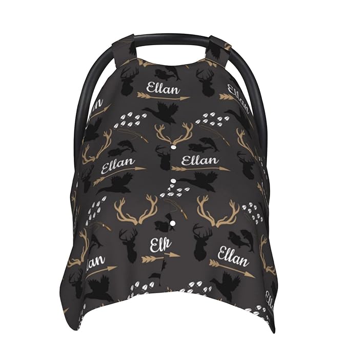 Personalized Deer Woodland Baby Car Seat Canopy for Babies with Name, Custom Car Seat Covers Boys Girls, Peekaboo Opening Minky Nursing Breastfeeding Cover Infant Car Seat Canopies for Newborn