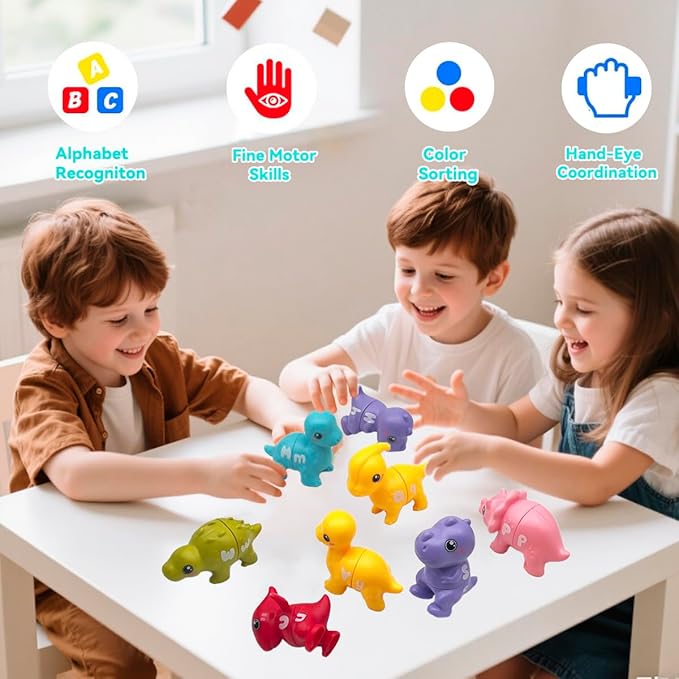 Alphabet Learning Toys, Dinosaur Color Matching Letter Game for Toddlers,Montessori Fine Motor Skills Preschool Learning Toys for 2 3 4 Years Old (26Pcs Dinosaur)