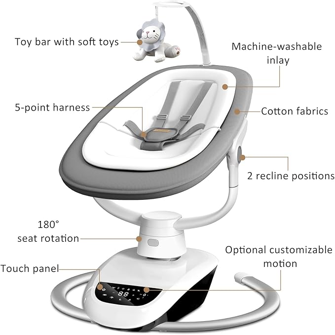Angelbliss Baby Swing with Custom Motion, 3D-Motion Electric Swing with 6 Unique Motions & 4-Speeds, Bluetooth Enabled, 13 Preset Lullabies (Grey)