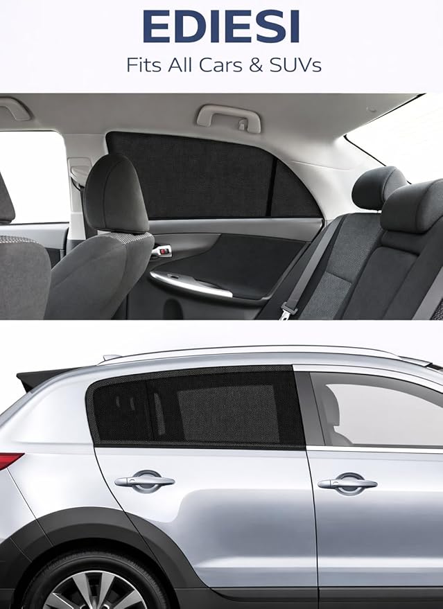 Baby Car Sun Shade for Rear Windows - 2 Pieces, Side Car Sunscreen, UV Protection for Babies and Children, Universal Fit and Easy Installation