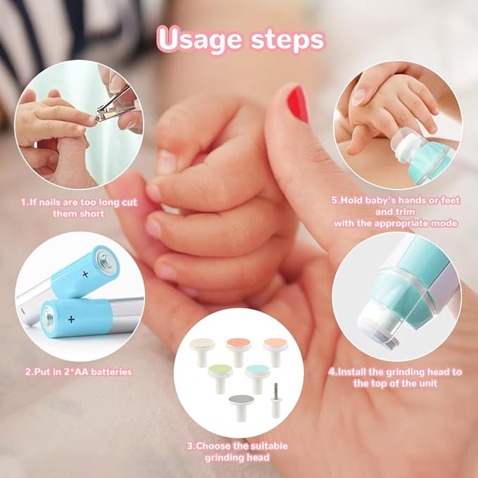 Baby Nail Trimmer Electric, Upgrade Baby Nail Clippers Safe Baby Nail File Kit, Trim Polish Grooming Kit for Newborn Infant Toddler or Adults Toes Fingernails Care (Blue, 1PCS)