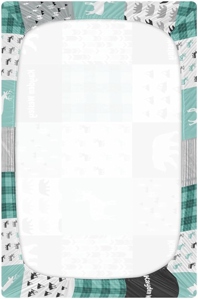 Personalized Pack and Play Sheets with Name, Custom Name Baby Mini Crib Sheets for Baby Boys Girls, Name Pack n Play, Fitted Sheet with Name, Soft and Breathable Material (Woodland Deer Bear)