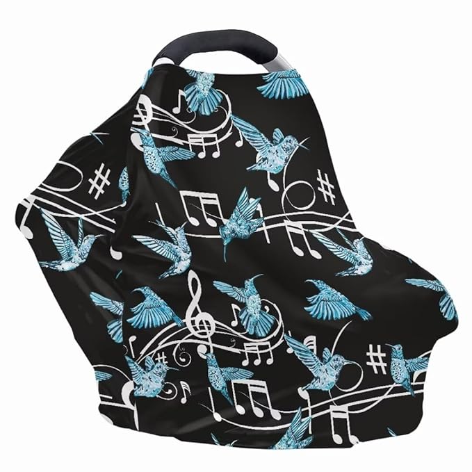 Coldinair Hummingbird Car Seat Covers for Girls Multi-use Cover Music Notes Baby Carseat Canopy Cow Print Nursing Cover for Breastfeeding