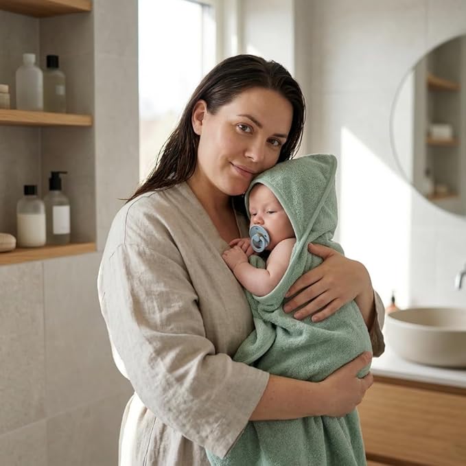 Hooded Baby Towel - 100% Organic Cotton Baby Bath Towels – Baby Towels, Baby Bath Towels for Baby Boy, 32" x 32" Super-Soft and Absorbent Baby Towels for Newborn (Roman Green)