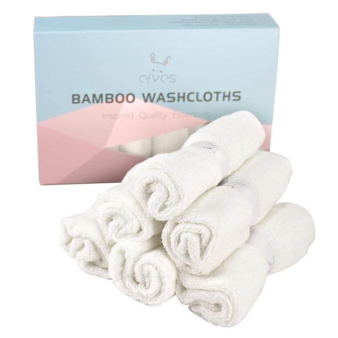 elves Bamboo Viscose Face Cloth - Soft Washcloths for Baby & Adult - Organic Wash Clothes for Body and Face 10'' x 10'' - Reusable Makeup Remover Face Towel - Set of 6 (White)