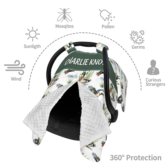 Personalized Baby Car Seat Canopy with Name – Wild Duck Theme, Custom Minky Nursing Cover for Boys & Girls, Soft Stroller Cover for Infants & Newborns, Carseat Canopy for Breastfeeding