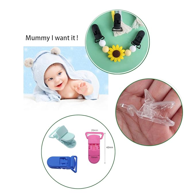 25Pcs Pacifier Clips Holders Suspender Mitten Binky Clip for DIY Dummy Chain Baby Blankets Bib Holder Suit for 20mm Ribbon (Black)