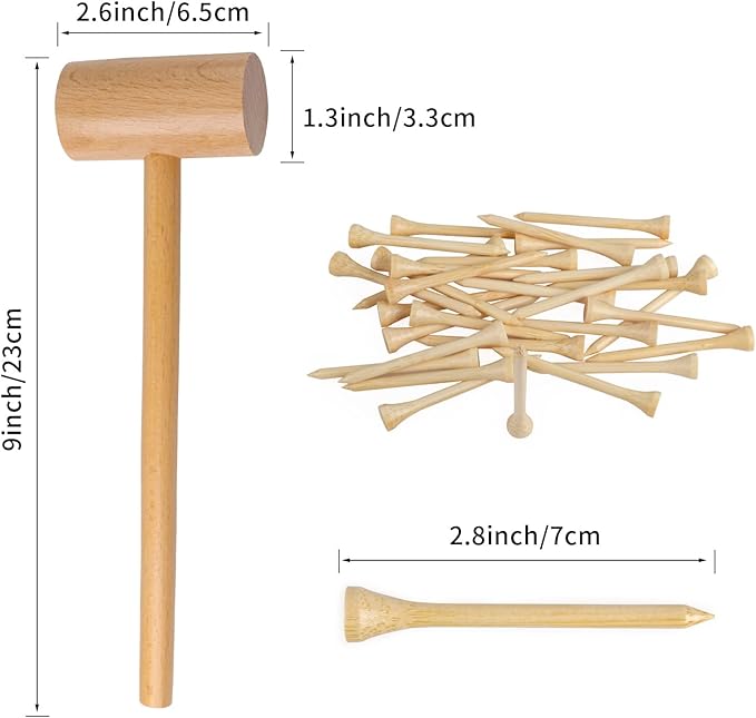 Wooden Mallet Hammering & Pounding Toys Set Simulation Wooden Mallet Toddler Fake Hammer Portable Montessori Toy Hammer and Nails for Kids