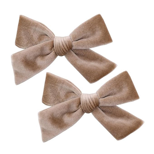 Vintage Velvet Bow Hair Clips for Baby Girl Kids Women Fall Velvet Christmas Hair Bows Barrettes Accessories (2 pcs Tan)