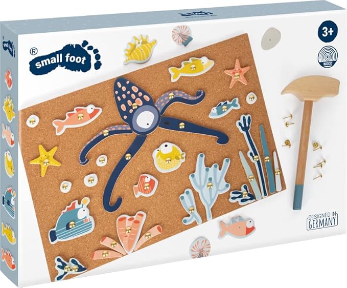 Small Foot Sealife 12263 Wooden Hammer Game with Large Selection of Motif Elements Including Cork Board from 3 Years