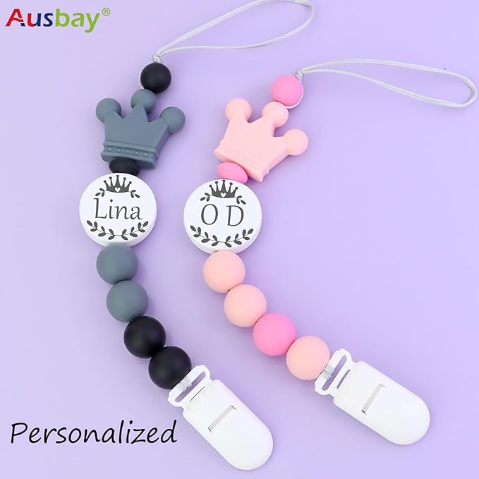 Personalized Rattle with Name can be Used with a Customized Pacifier Clip for Boy and Girl Gift (Set) (Pink)