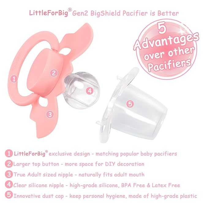 LittleForBig Bigshield Generation-II Adult Sized Pacifier - Baby Bat Pacifier Pink