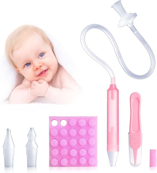 Nasal Aspirator for Baby, Nasal Congestion Relief Nose Cleaner with 2 Silicone Tips 25 Hygiene Filter for Babies Infants Toddlers Boys Girls (Pink)