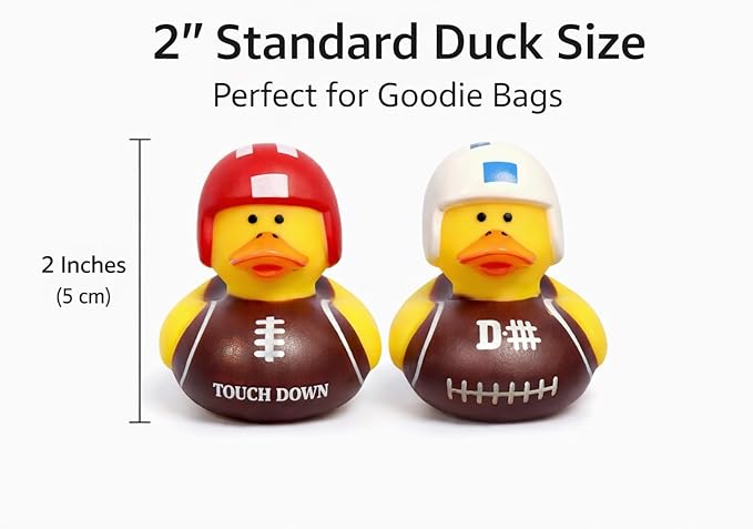 GIFTEXPRESS 24 Pack Football Rubber Duckies, 2 Inch Mini Sports Theme Ducks with Helmets, Assorted Styles, Touchdown Bath Toys for Game Day, Football Party Favors, Classroom Prizes
