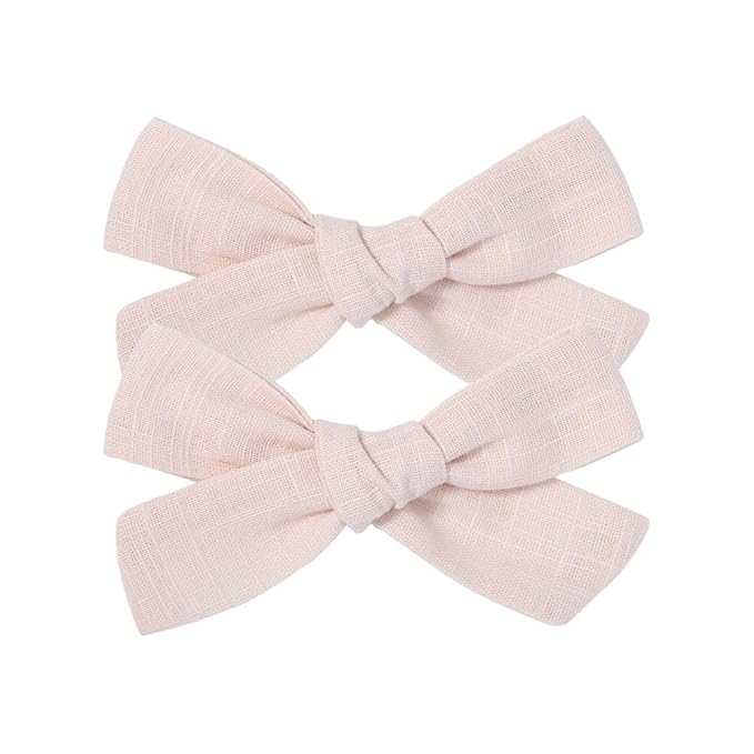3.2 Inch Linen Baby Girl Hair Clips, Hair Bows for Toddler Kids, Alligator Clip Hair Accessories for Babies, Light Brown