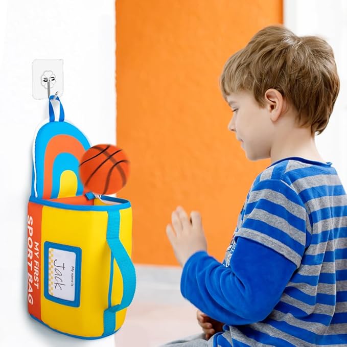 teytoy My First Sports Bag for Baby,Stuffed Plush Playset with Soft Basketball,Baseball,Football,Soccer,Golf Ball,Volleyball Baby Birthday Gift Toys for 1 Year Old Boys Girls