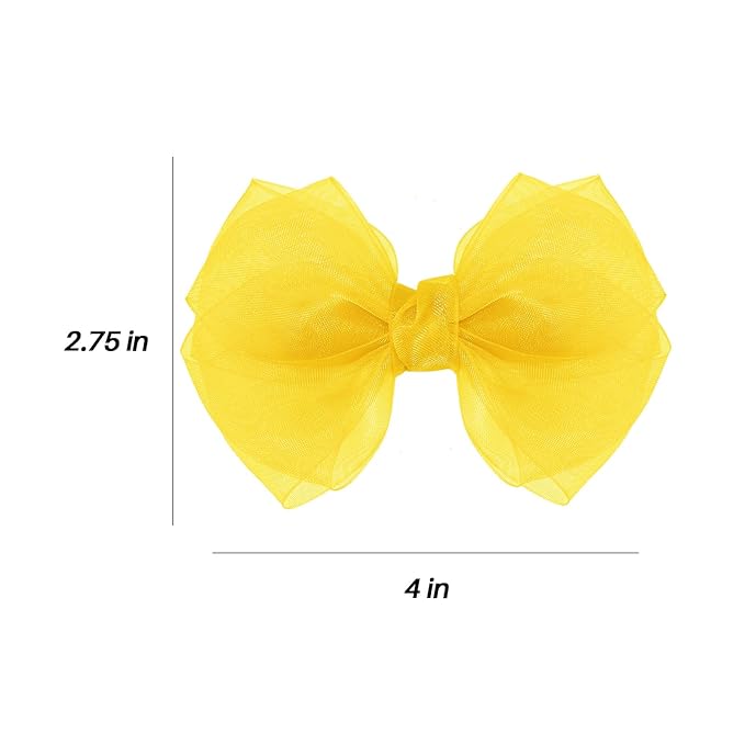 Daffodil Yellow Mesh Hair Bow Clips 4IN Organza Double Tulle Ribbon Bowknot Alligator Barrettes for Teens Toddler Girl Spring Summer Fall Dress outfit Decor Accessory Easter Gift
