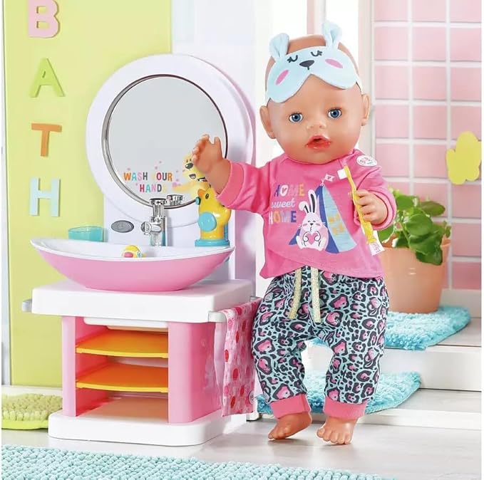 BABY born washbasin - Interactive doll sink with light and sound function - High-quality doll accessories - Includes toothbrush, toothbrush cup, soap dispenser and towel
