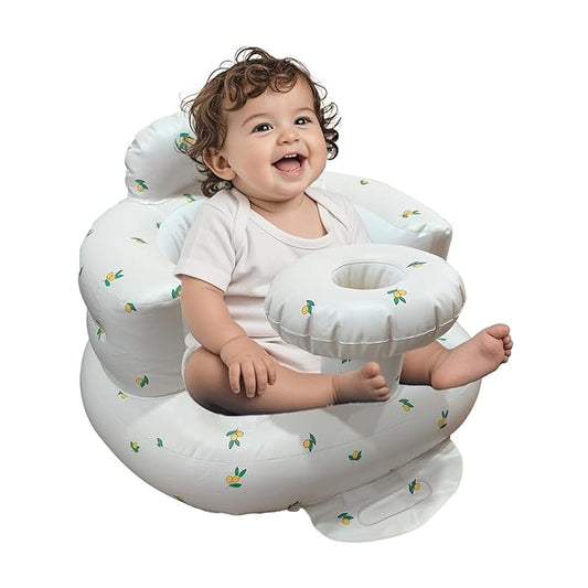 Inflatable Baby Seat for Babies 3-36 Months, Baby Chair with Fence & Built in Air Pump, Blow Up Floor Baby Seat with Back Support, Baby Chair Sit Me Up Olive-Tray