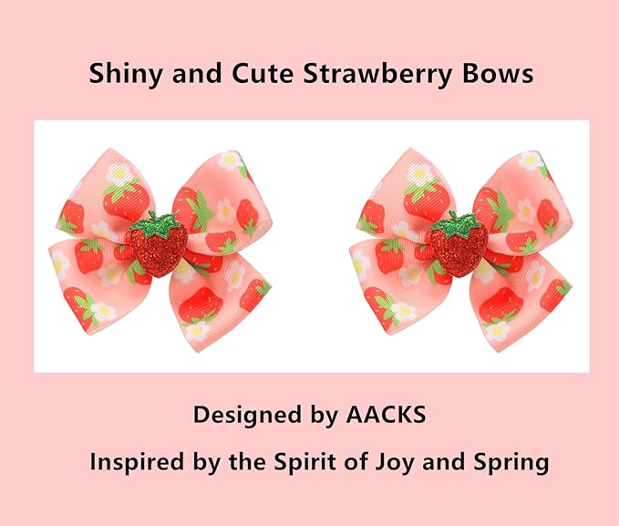 AACKS Kids Girls Strawberry Hair Bows Strawberry Hair Accessroies Fruit Hair Barrettes Strawberry Ribbon Bow