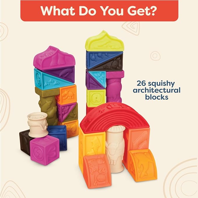 B. toys – Alphabet Learning Blocks for Babies & Toddlers – 26 Soft Squeezable ABC Blocks with Textured Animals – Educational Toys for Sensory Play, Bath Time & Early Development – 6+ Months
