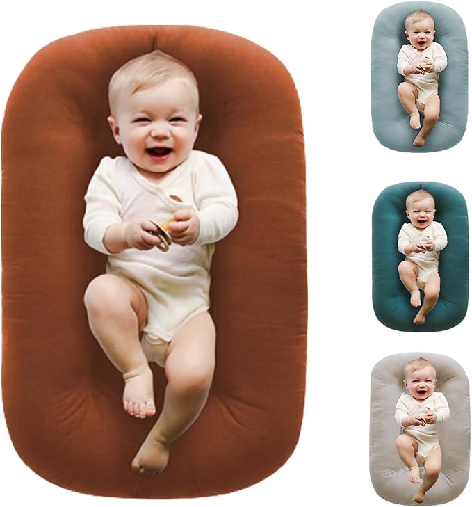 Baby Lounger for Newborn,Baby Nest for Newborn Soft Cotton Breathable for Playtime & Relaxation,Flat Babies Essentials Gifts Newborn Lounger for Boys & Girls 0-12 Months(Coffee)