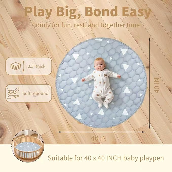 Baby Mat for Floor, Gentle Monster 40x40 Cushioning Padded Round Baby Playpen Mat, Non-Slip and Machine Washable Crawling Mat for Infants, Babies, Toddlers to Play and Learn Sky Design