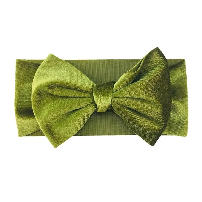 Baby Girl's 7'' Soft Big Bowknot Velvet Headband Toddler Hairband for Photography Travel Party Festivals (Olive Green, One Size)