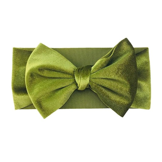 Baby Girl's 7'' Soft Big Bowknot Velvet Headband Toddler Hairband for Photography Travel Party Festivals (Olive Green, One Size)