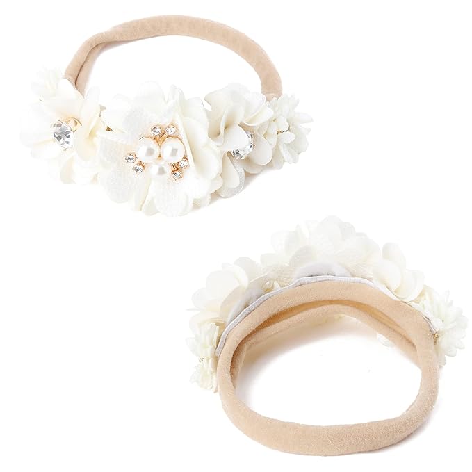 OOSAKU Baby Girl Flower Headbands Set Elastic Floral Headbands 6pcs Soft Nylon Hair Band for Newborn Toddler Hair Accessories
