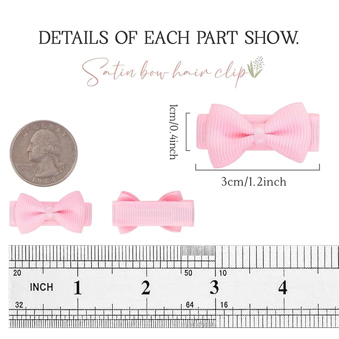 Mini Fully Lined Grosgrain Ribbon Bows Hair Clips for Girls and Infants - 1.2" Tiny Hair Clips in 20 Color Pairs (40PCS)