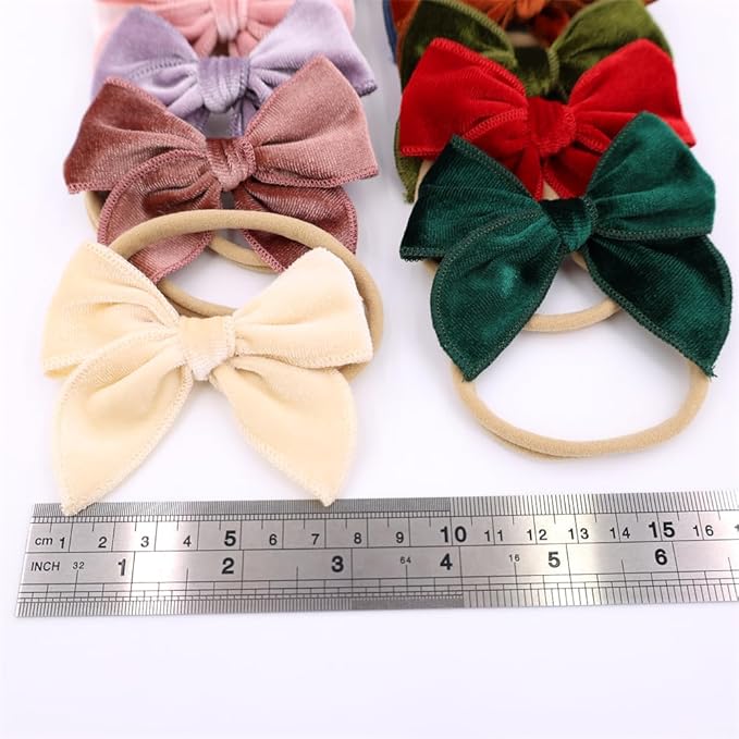 Pack of 12 Velvet Bow Headband for Newborn Baby Toddler Girl Soft Nylon Hairbands Elastic Hair Bands (Fable Bow 3 inch 12 pcs)