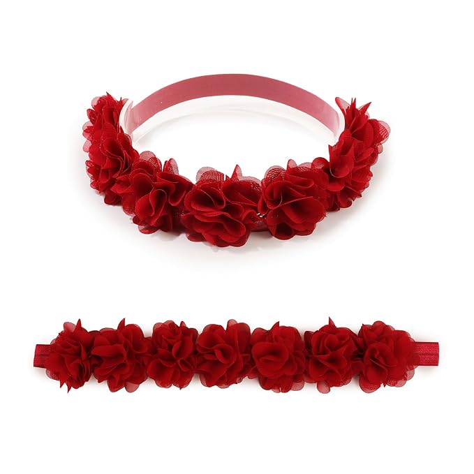Baby Girl Nylon Headbands Flower Hair Bows Accessories-Elastic Hair Band Crown Handmade FLoral Wraps Birthday Christmas Gifts for Girls Newborn Infant Toddler 3Pcs
