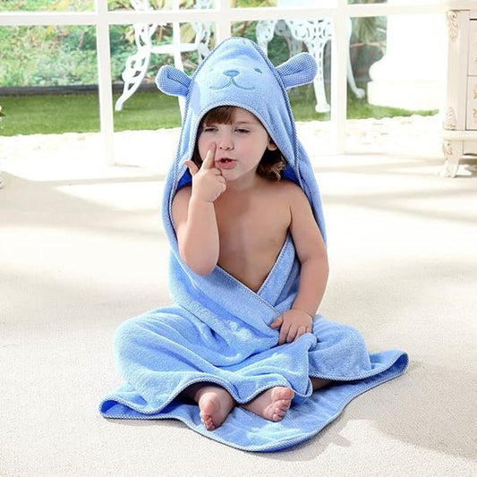 Baby Hooded Toddler Towel with Bear Ear- Soft and Thick 100% Cotton Bath Set for Kids Girls Boys Infant and Toddler, Good Choice (Blue)