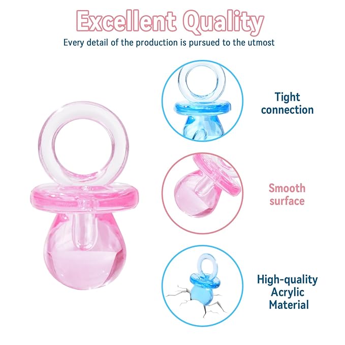 200 Pieces 0.86 Inch Baby Pacifier Baby Shower Plastic Pacifier for Baby Shower Pacifier, Baby Shower Gender Show Party Decoration DIY Birthday Party Gift (Pink 100Pcs + Blue100Pcs)