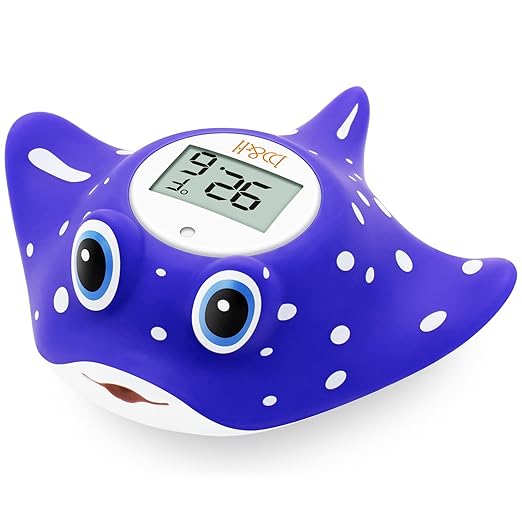 b&h Baby Bath Thermometer - Instant Read Digital Thermometer for Infant Bathtub and Room, Measure Newborn Water Temperature, Safe Toddlers Tub Time Floating Toy - Manta Ray