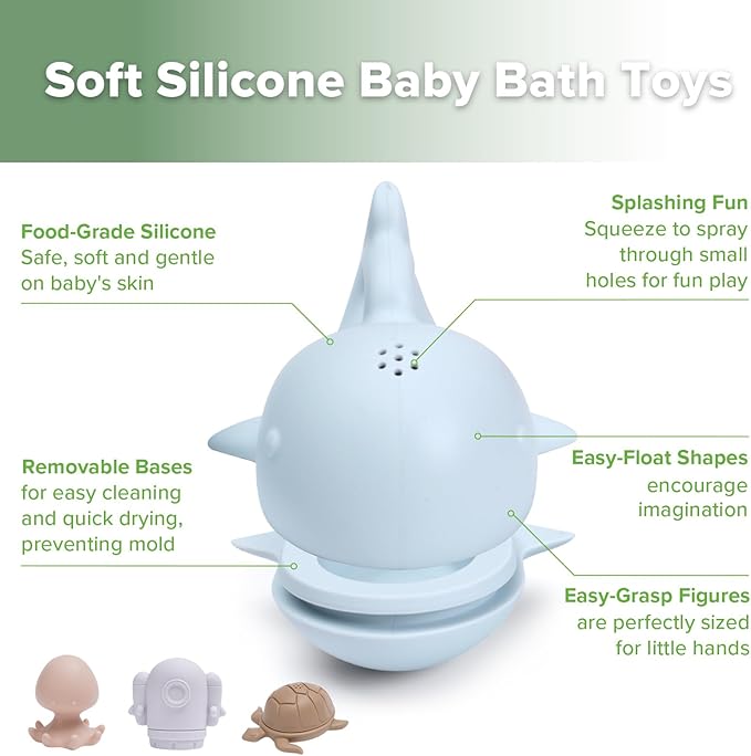 haakaa Ocean Squirter Baby Bath Toy- Mold Free Food Grade Silicone Bathtub Squirt Toys for Toddler 1-3, BPA-Free Squeeze Floating Bath Tub Toys for Babies & Infant 6-12 Months