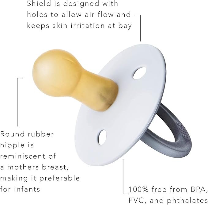 Bibs Pacifiers Color Collection, Set of 2 BPA-Free Latex Pacifiers Made in Europe, Round Nipple Baby Pacifier.